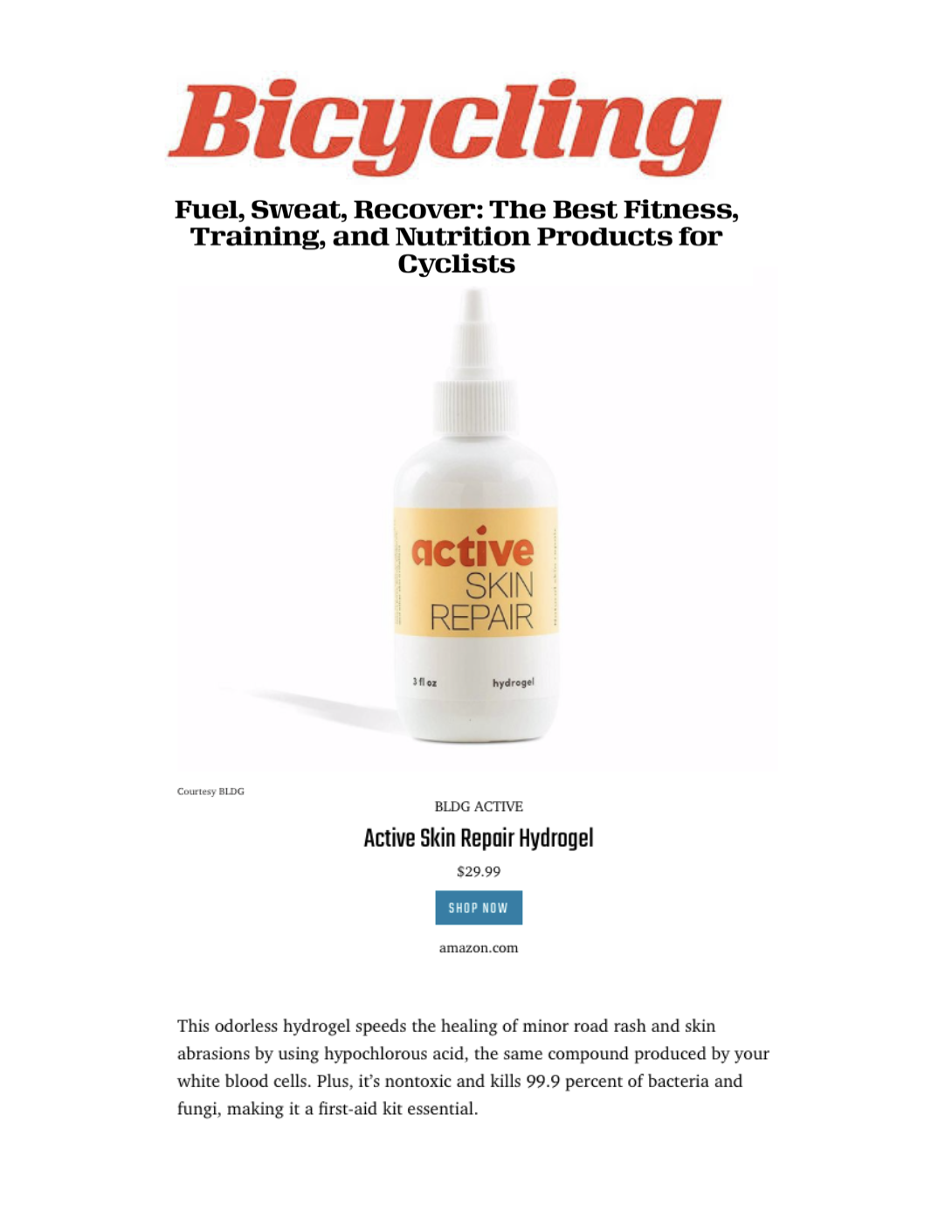 Bicycling Magazine Names Active Hydrogel to 2020 Awards List